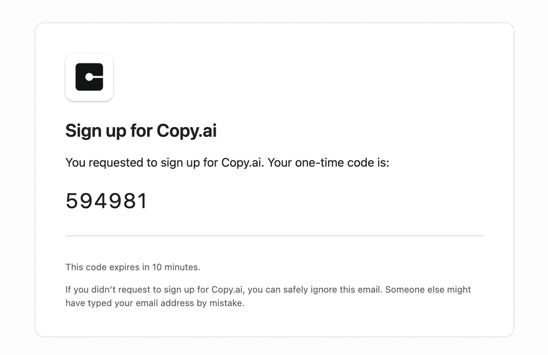 Email screenshot from Copy.ai