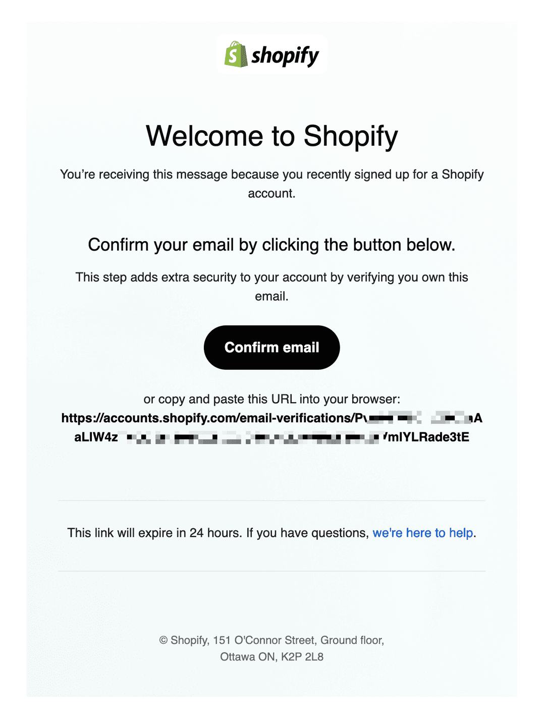 Email screenshot from Shopify