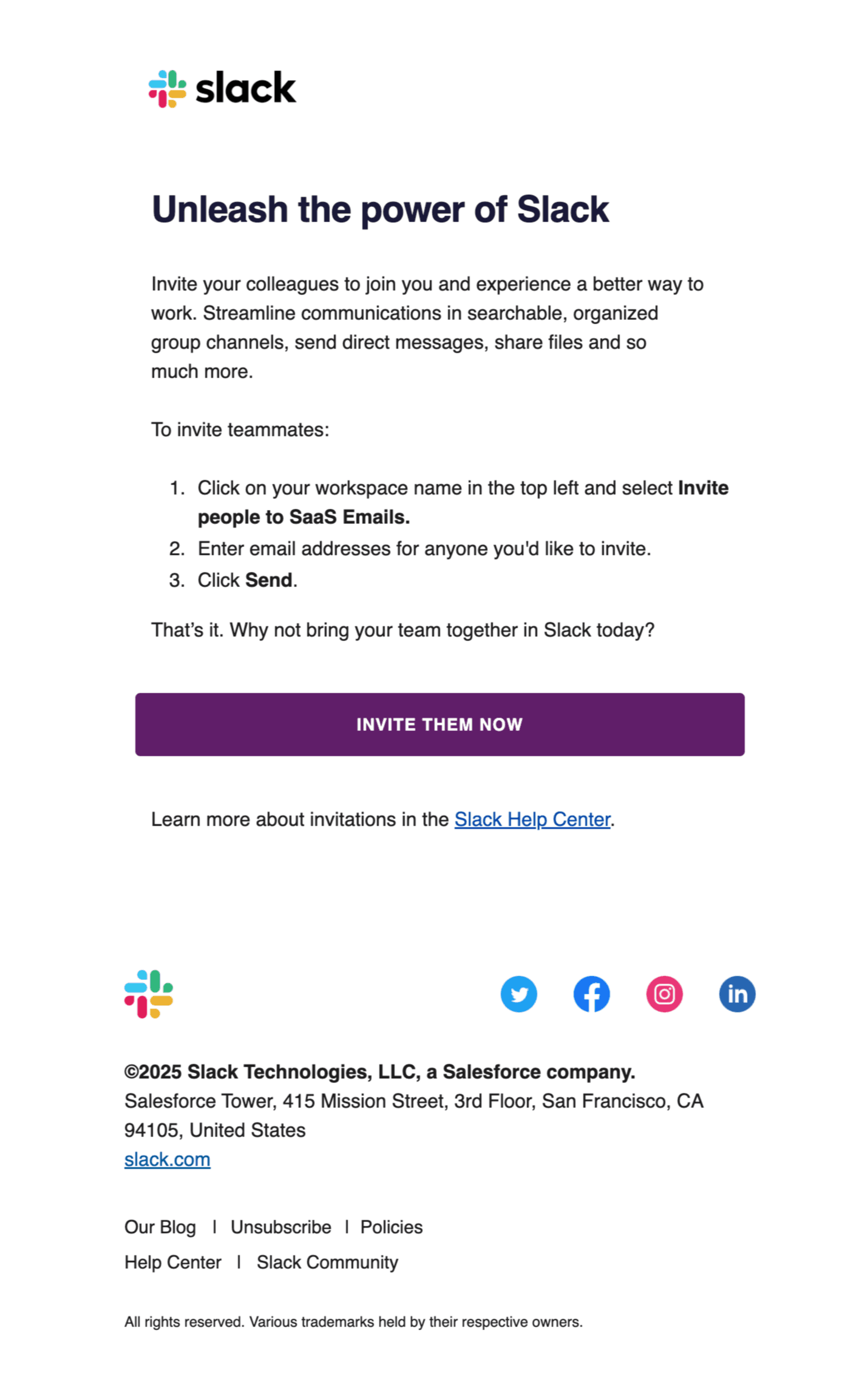 Screenshot of Invite your team to Slack
