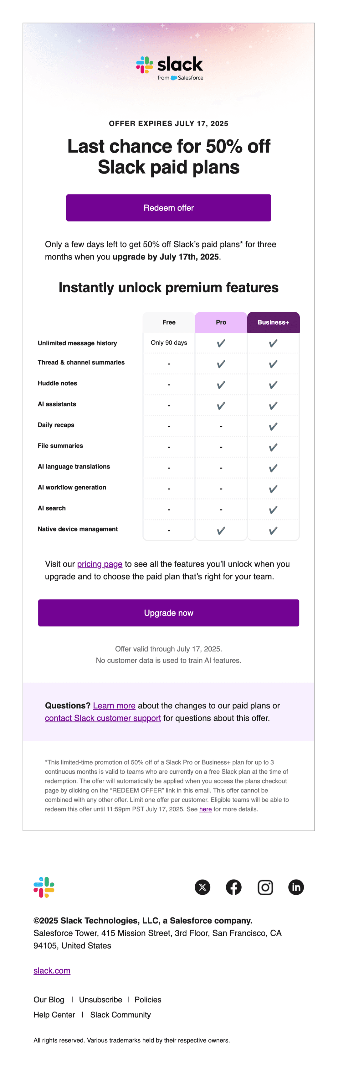 Email screenshot from Slack